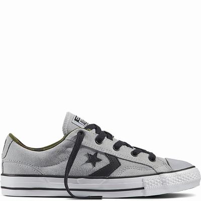 Converse Star Player Camo Suede Low Tops Mens - Grey/Black/White Shoes (362XOYVJ)